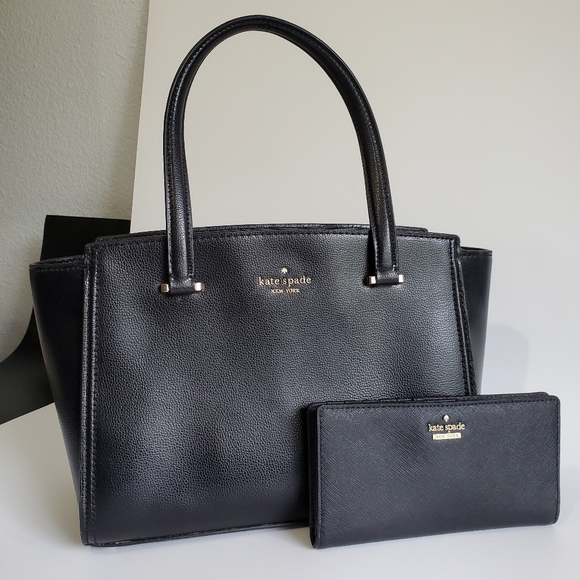 kate spade Handbags - Kate Spade Set Leather Satchel and Saffiano Wallet in Black